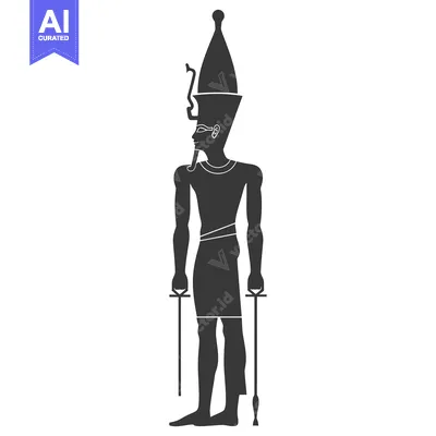 Silhouette of an Egyptian Pharaoh with a Tall Crown and Staffs