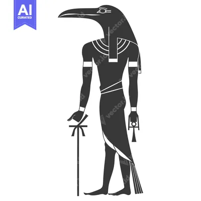 Aset desain premium: Black and White Illustration of the Egyptian God Thoth