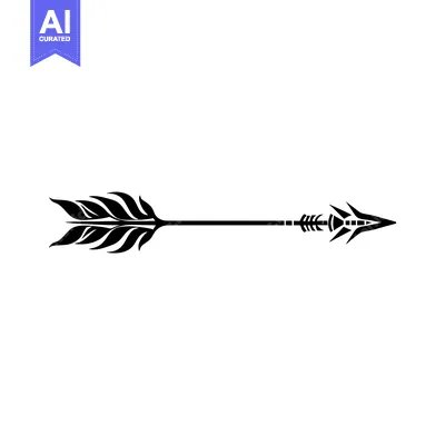 Aset desain premium: Black and White Ornamental Arrow with Feather Detail