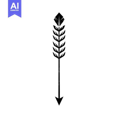Premium design asset: A stylized black arrow pointing downwards with a feathered fletching