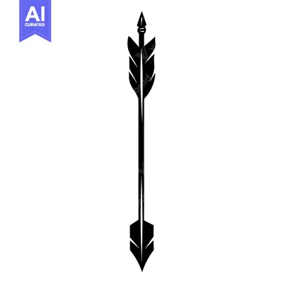 Aset desain premium: Black and White Silhouette of an Arrow with Feathers