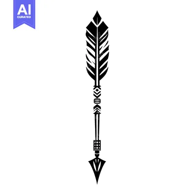 Aset desain premium: Black and White Stylized Arrow with Feather Fletching