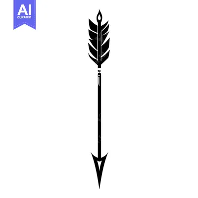 Aset desain premium: Black and White Illustration of an Arrow with Feathers