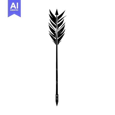Aset desain premium: A simple black and white illustration of an arrow with feathers