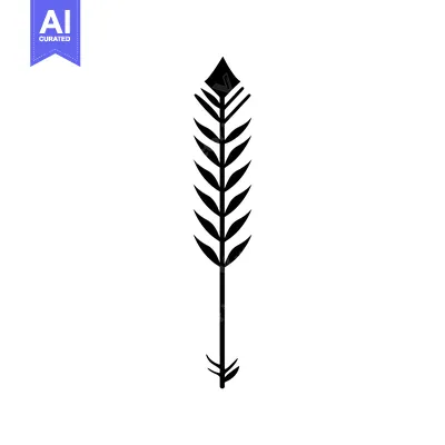 Aset desain premium: Black and White Illustration of an Arrow with Feather Fletching