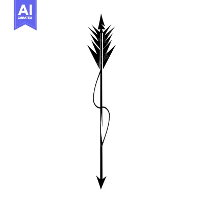 A stylized black arrow with a curved line on its shaft