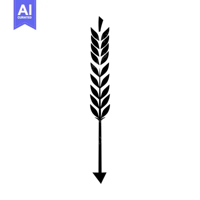 Aset desain premium: Black and white silhouette of a wheat stalk with arrow pointing down