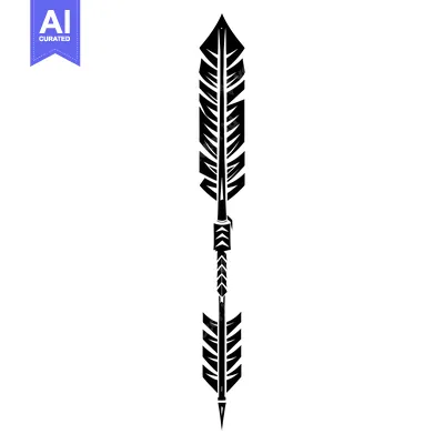 Premium design asset: Black and White Stylized Arrow with Feather Fletching