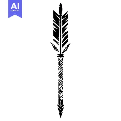 Aset desain premium: Black and White Tribal Arrow with Feathers