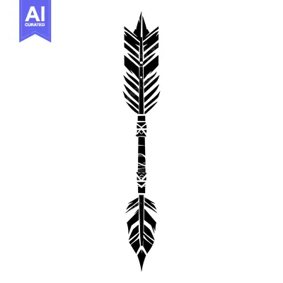 Black and White Illustration of a Single Arrow with Detailed Fletching