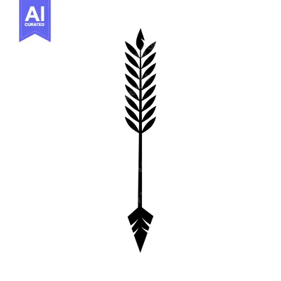 Aset desain premium: Black and white silhouette of an arrow with stylized feathers