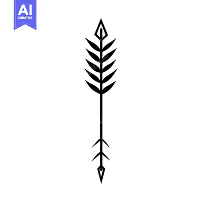 Black and white stylized arrow with feathers