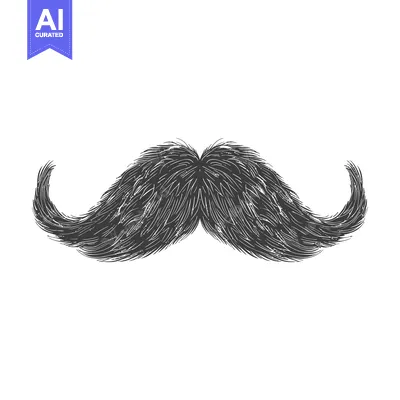 Aset premium populer: A Hand-Drawn Sketch of a Thick, Black,  Curly Mustache