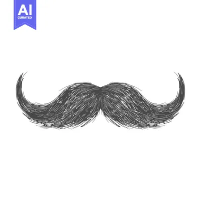Hand-drawn illustration of a thick, curly mustache