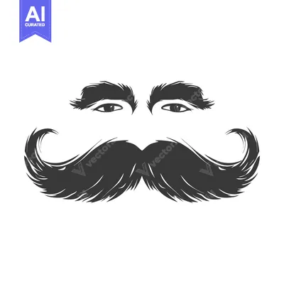Aset premium populer: A Simple Black and White Illustration of a Man's Eyebrows and Mustache