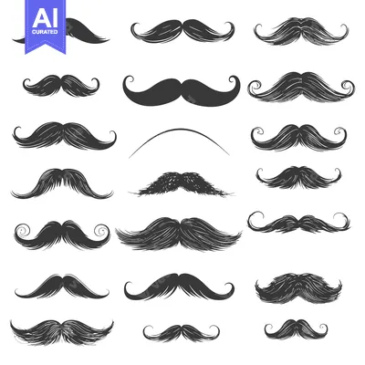 Aset premium populer: A Collection of Hand-Drawn Mustache Silhouettes