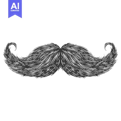 Hand-drawn Illustration of a Black and White Mustache