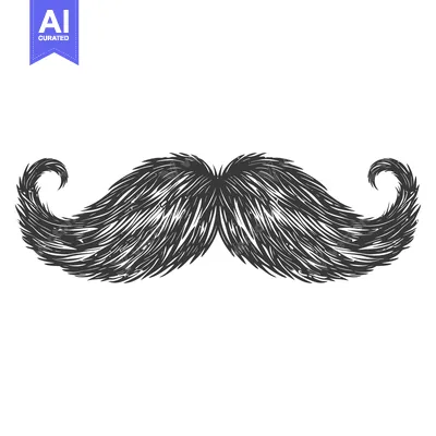 Aset premium populer: Hand-Drawn Illustration of a Black and White Mustache with a Swirly De