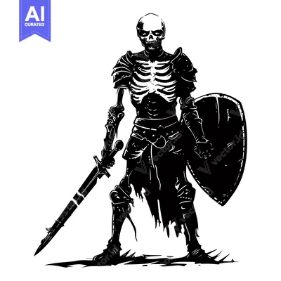 Premium design asset: Skeletal Knight in Full Armor with Sword and Shield