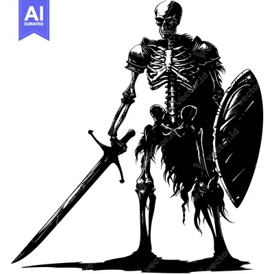 Aset desain premium: Skeletal Knight with Sword and Shield