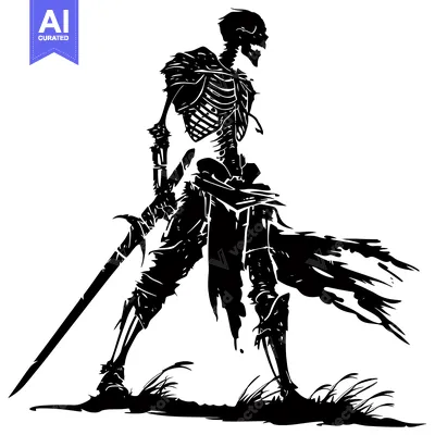 Aset desain premium: Silhouette of a Skeleton Warrior Holding a Sword