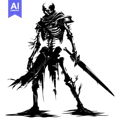 Aset premium populer: Skeleton Warrior with a Sword in a Black Silhouette