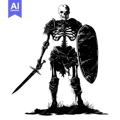 Popular premium asset: A Skeletal Knight with Sword and Shield Standing on a Field of Grass