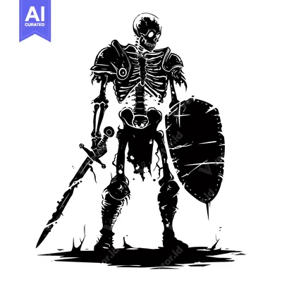 Aset premium populer: A Skeleton Warrior Holding a Sword and Shield