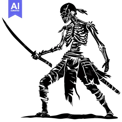 Aset desain premium: Skeletal Samurai Warrior with Katana