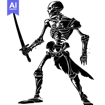 Premium design asset: A Skeleton Warrior Holding a Sword in a Fighting Stance