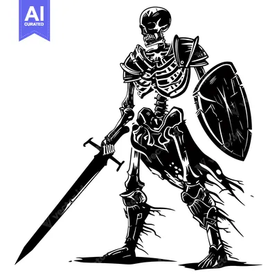 Aset premium populer: A Skeleton Knight Standing with a Sword and Shield