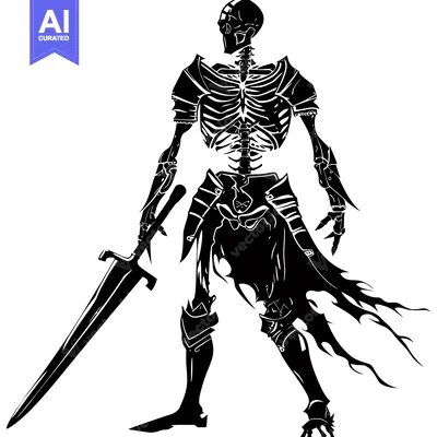 Aset desain premium: A Skeletal Knight Holding a Sword