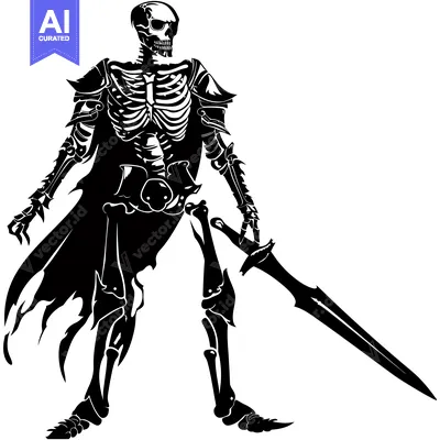 Aset desain premium: Skeletal Knight with Sword and Armor