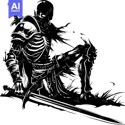 Skeletal Knight Leaning on a Sword in a Silhouetted Pose