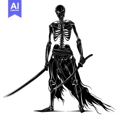 Premium design asset: A Silhouette of a Skeletal Samurai Warrior Holding a Katana