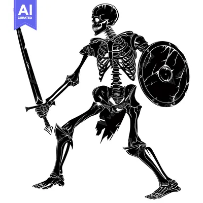 A Skeleton Warrior Holding a Sword and Shield