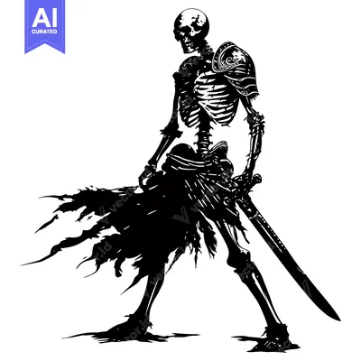 Premium design asset: Skeletal Warrior with a Sword and Ripped Clothing