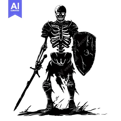 Popular premium asset: Black and White Illustration of a Skeleton Knight Holding a Sword and
