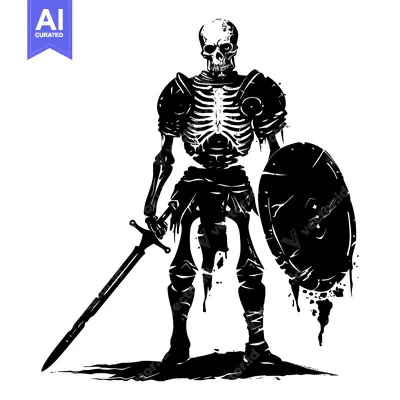 Aset premium populer: A Skeleton Warrior Holding a Sword and Shield