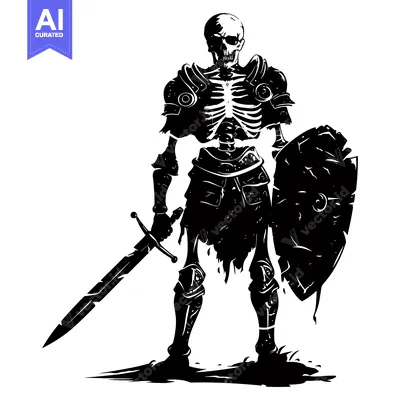 A Skeletal Knight in Full Armor Holding a Sword and Shield