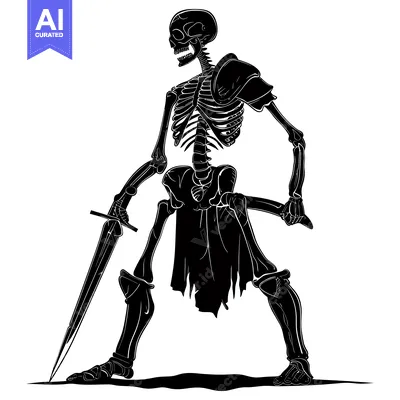 Aset premium populer: Skeleton warrior holding a sword in a fighting stance