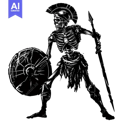 Aset desain premium: Skeleton Warrior with Shield and Spear