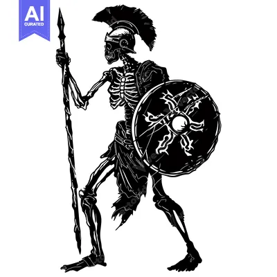 Aset premium populer: A Skeletal Warrior Standing with a Spear and Shield