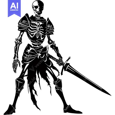 Premium design asset: Skeleton Knight in Full Armor with Sword