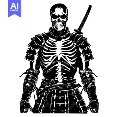 Aset desain premium: A Skeleton Samurai Warrior with a Katana Sword