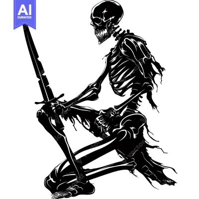 Aset premium populer: Skeleton Holding a Sword, Kneeling with Ragged Clothing