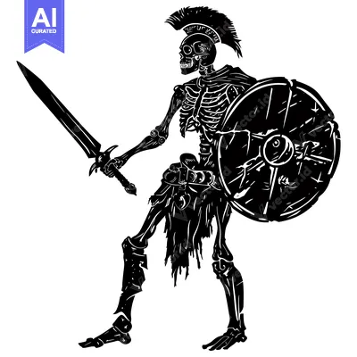 Aset premium populer: A Skeletal Warrior Armed with a Sword and Shield