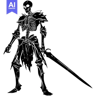 Aset premium populer: A skeletal warrior clad in armor wielding a sword
