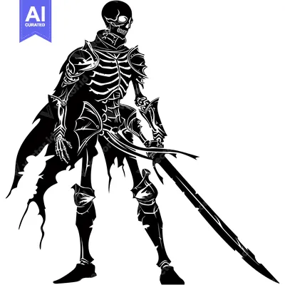 Premium design asset: A skeletal knight in armor with a sword