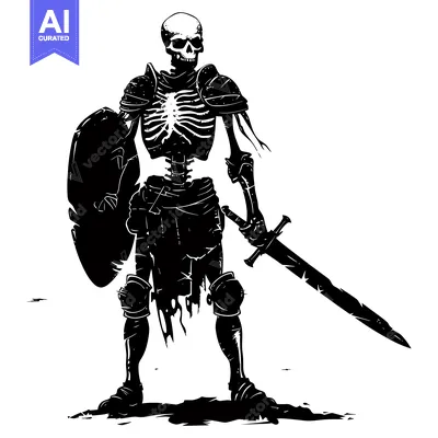 Premium design asset: Skeletal Knight with Sword and Shield